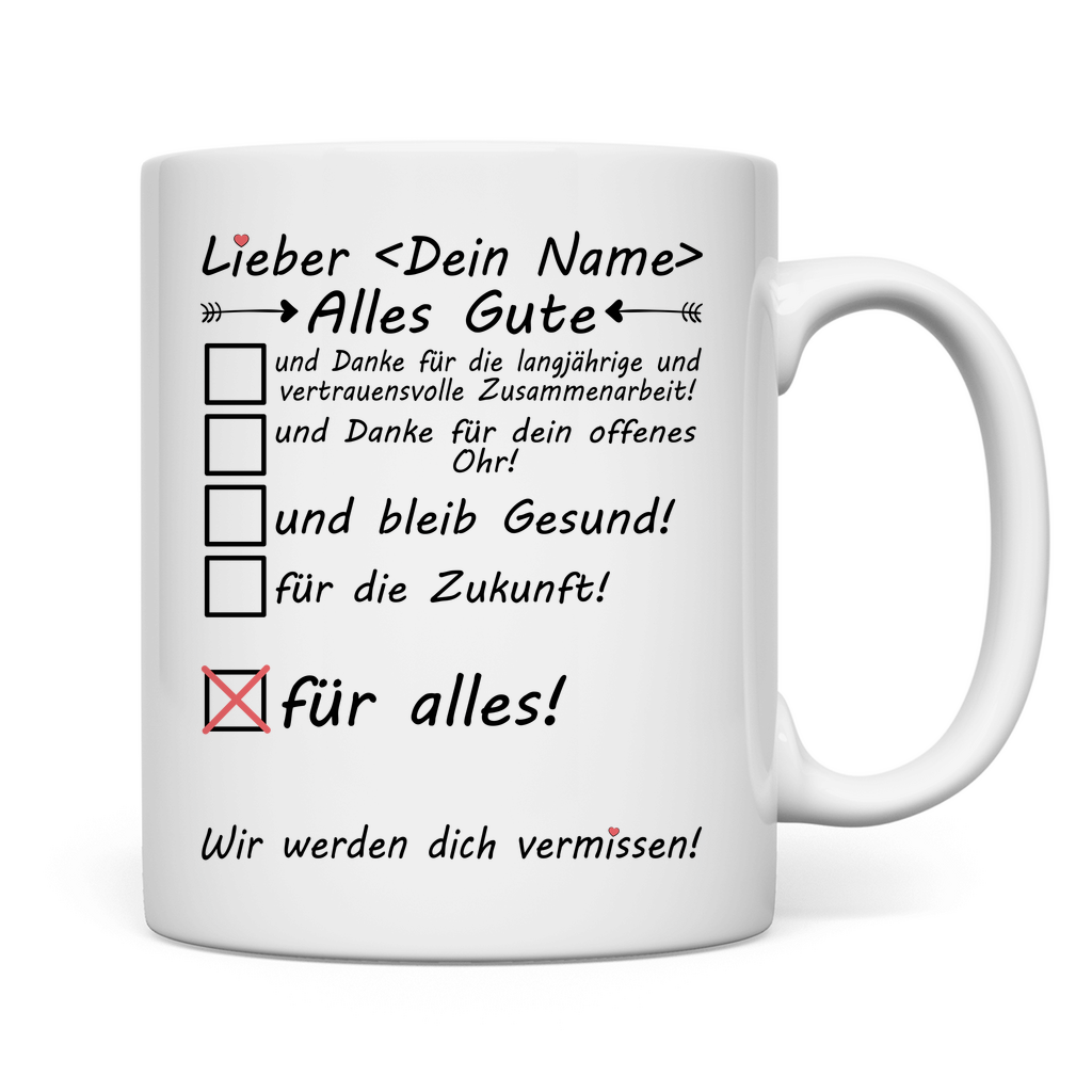 Personalisierte Tasse zum Abschied des Chefs – Geschenk mit Namensdruck