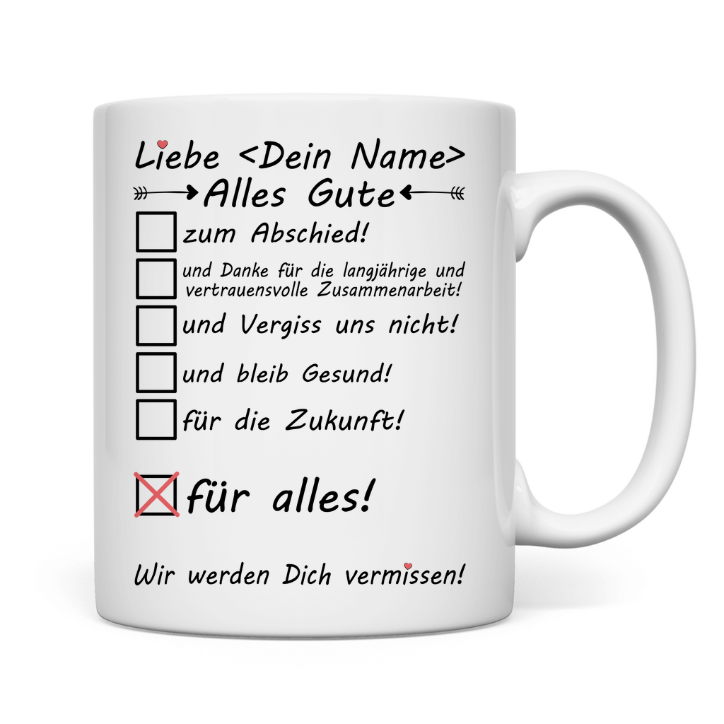 Personalisierte Tasse Ruhestand Erzieherin – Abschiedsgeschenk mit Wunschname