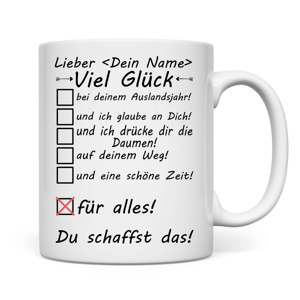 Personalisierte Tasse mit Namen – Abschiedsgeschenk Auslandsjahr für Freundin Tochter