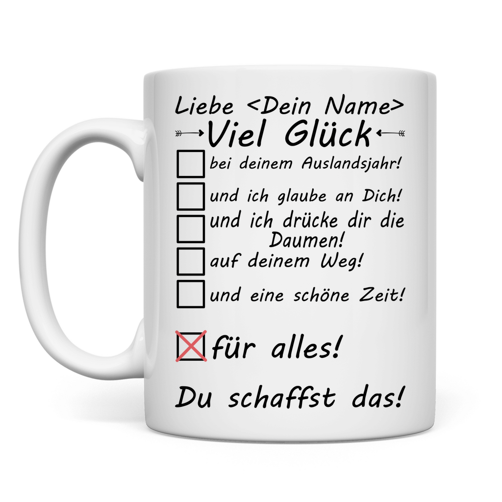 Personalisierte Tasse mit Namen – Abschiedsgeschenk Auslandsjahr für Freundin Tochter