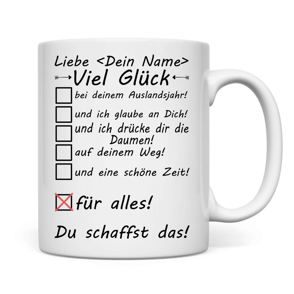 Personalisierte Tasse mit Namen – Abschiedsgeschenk Auslandsjahr für Freundin Tochter