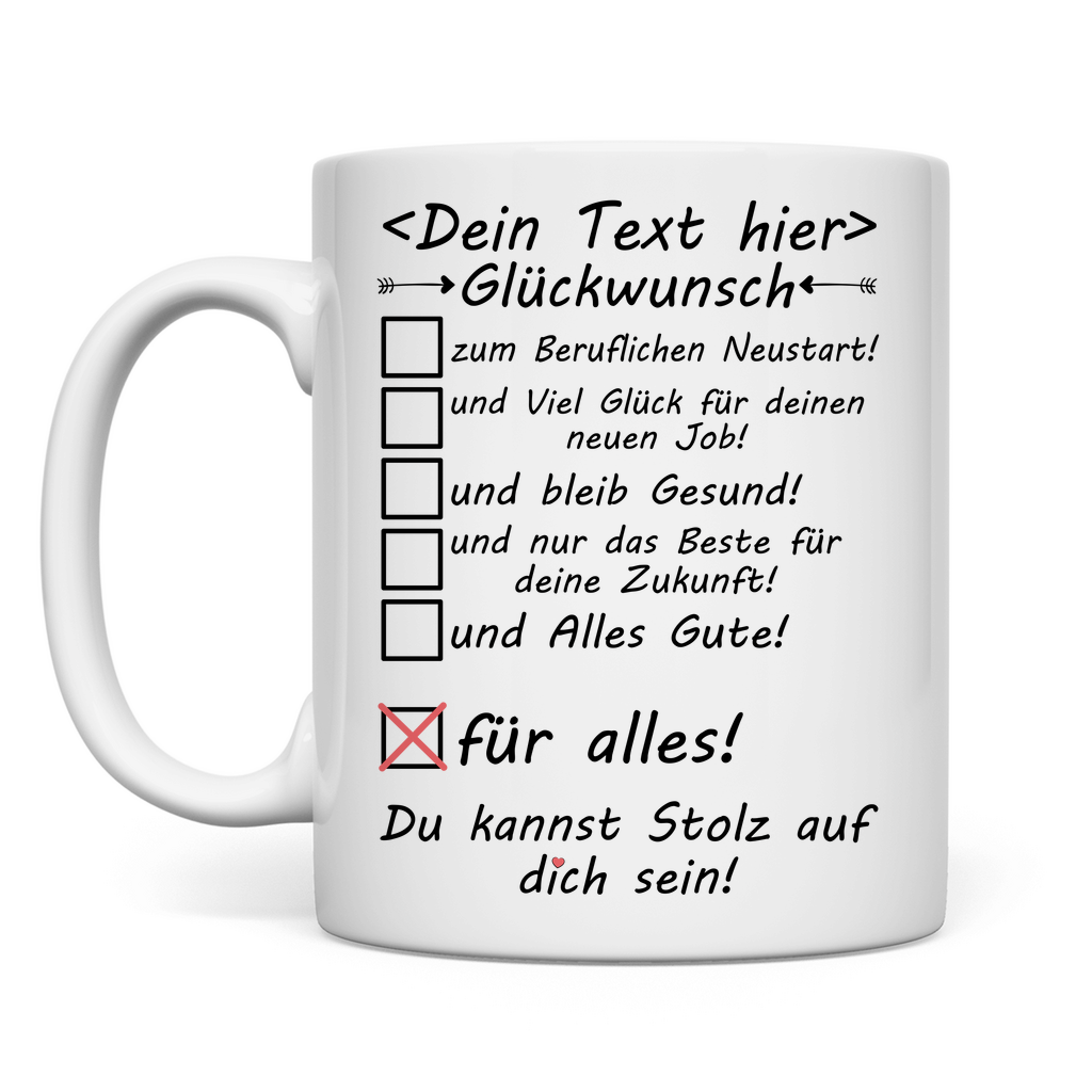 glückwünsche zum beruflichen neustart glückwunsch tasse