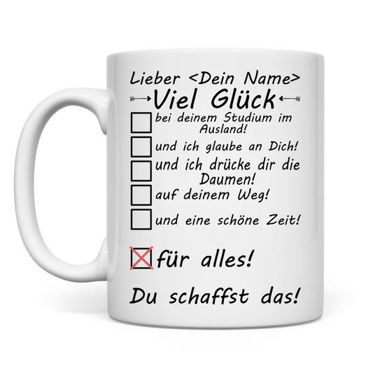 Gute wünsche zum Studium im Ausland | Tasse
