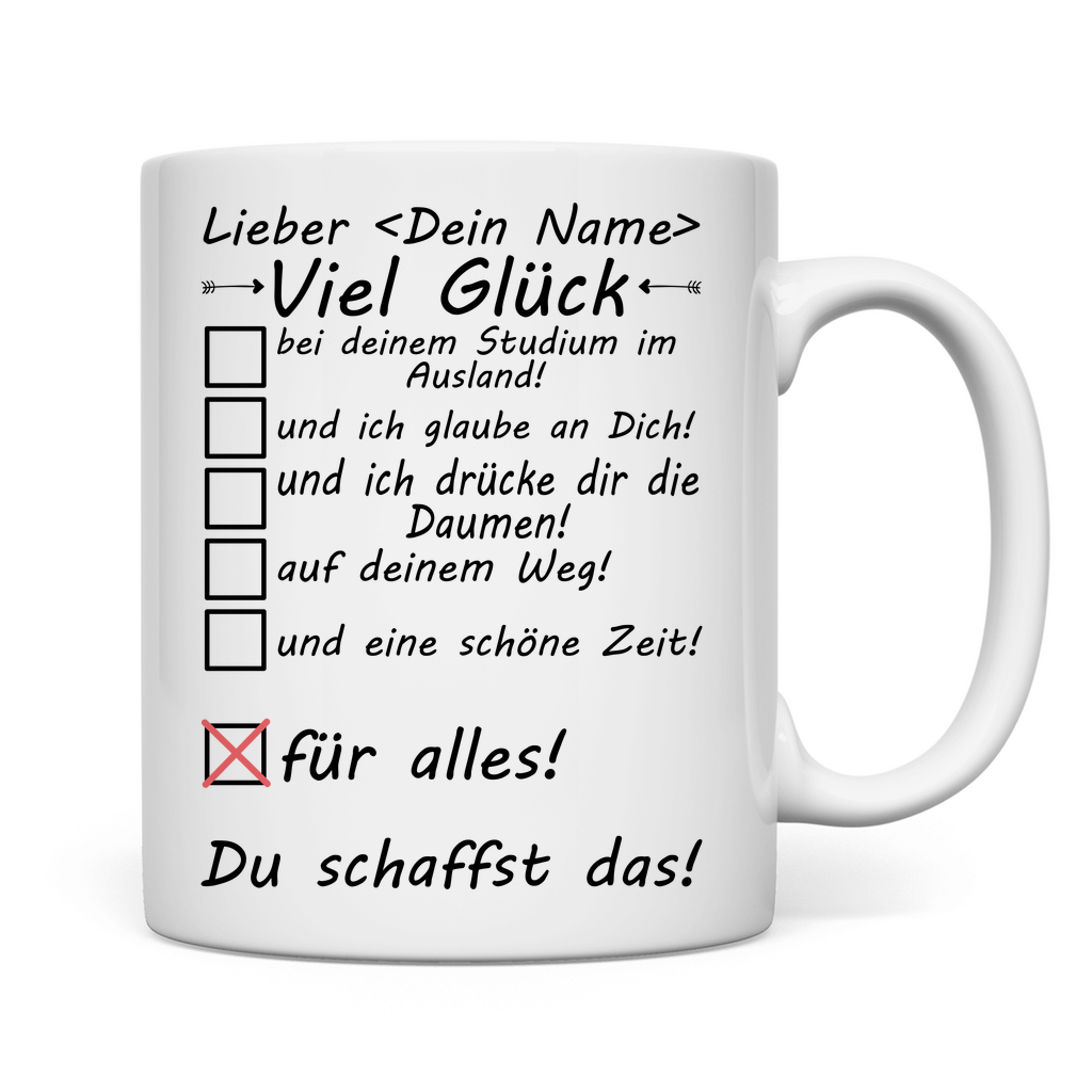 Gute wünsche zum Studium im Ausland | Tasse