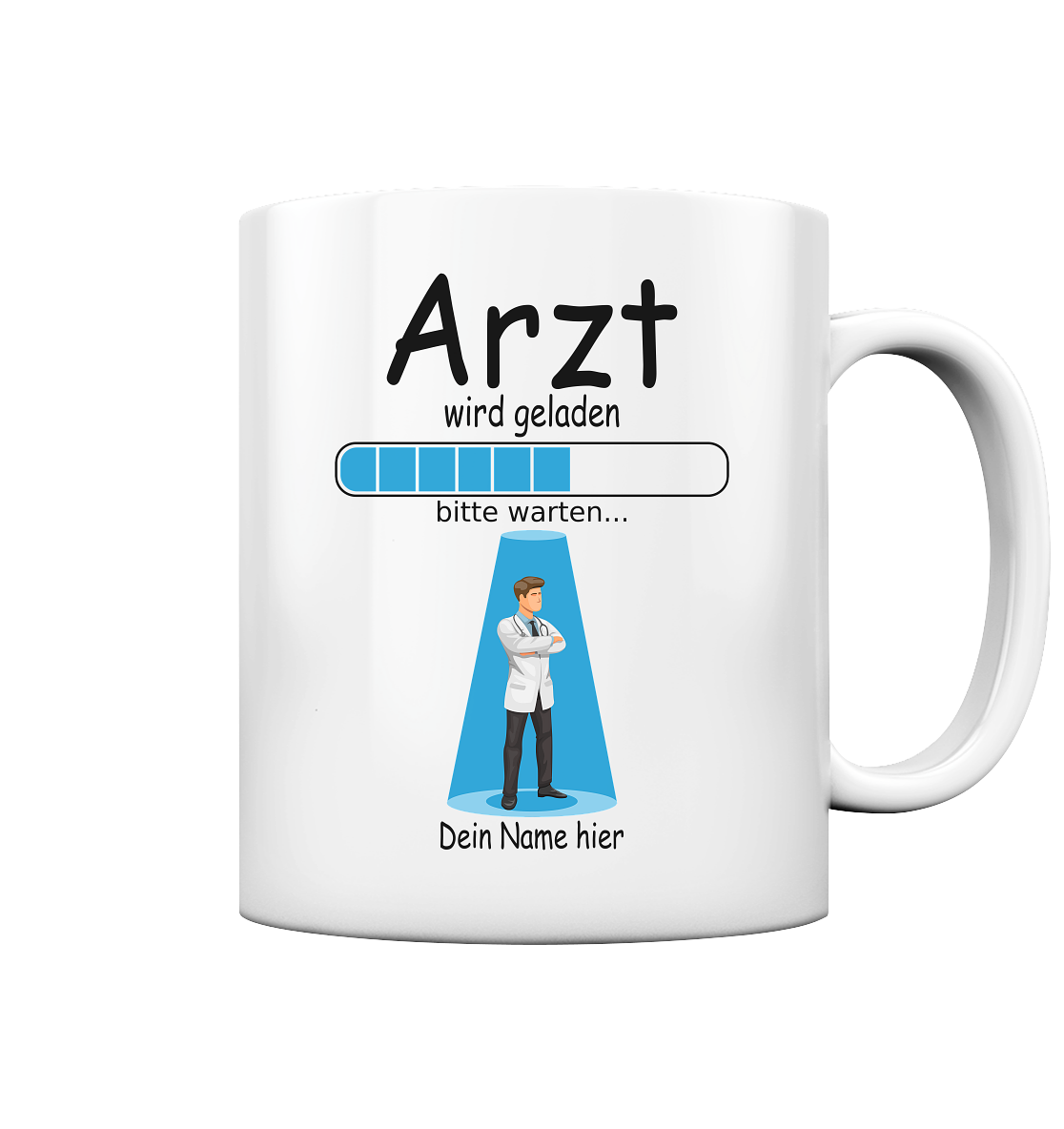 Angehende Arzt wird geladen Tasse mit Arztnamen