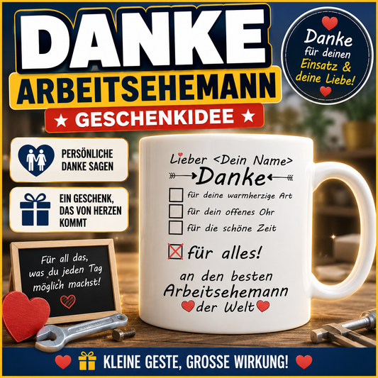 Personalisierte Tasse für den Arbeitsehemann als Abschiedsgeschenk