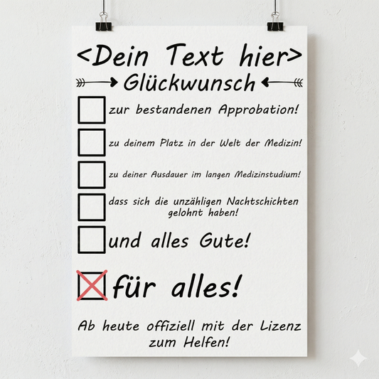 Personalisiertes Poster als Geschenk zur Approbation fuer Aerzte und Aerztinnen mit Name und Datum