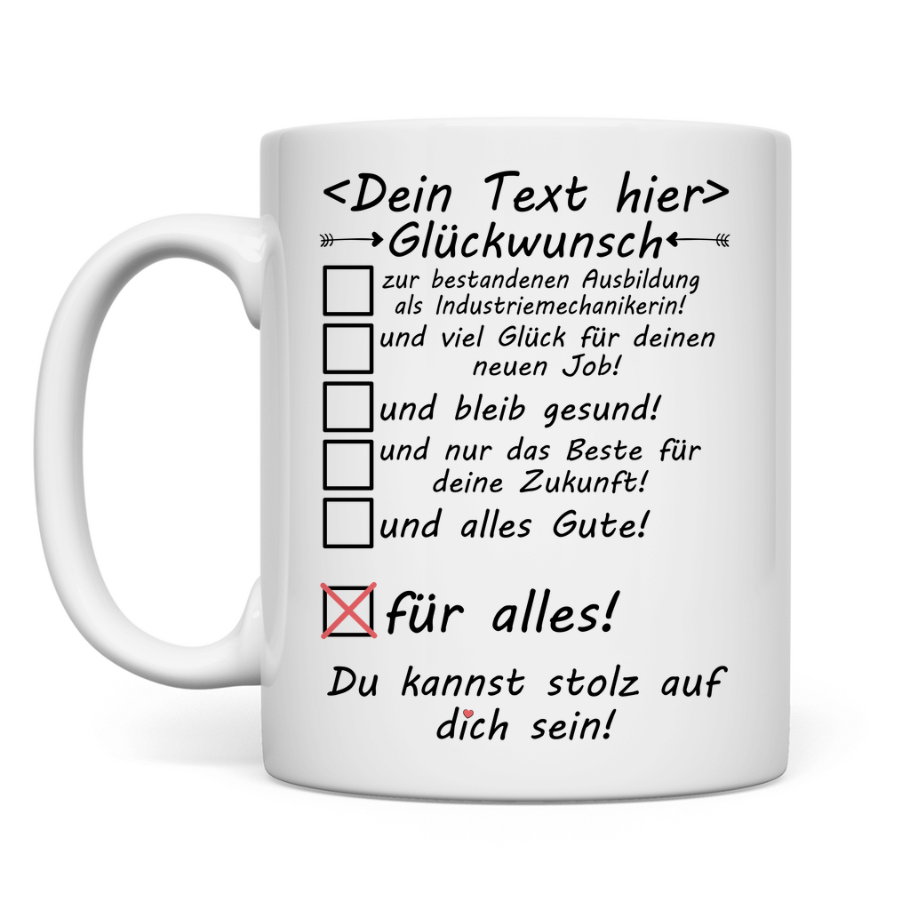 Ausbildung Industriemechanikerin prüfung bestanden gesellenprüfung tasse