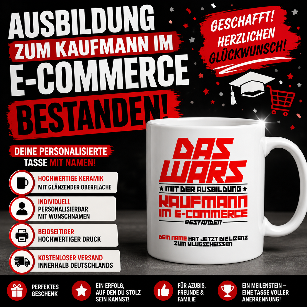 Geschenk zur bestandenen Ausbildung zum Kaufmann im E-Commerce 