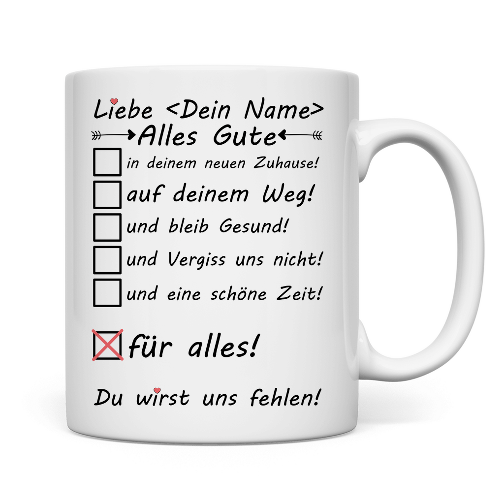 Auszug der Tochter | Abschiedsgeschenk Tasse Alles Gute rückseite