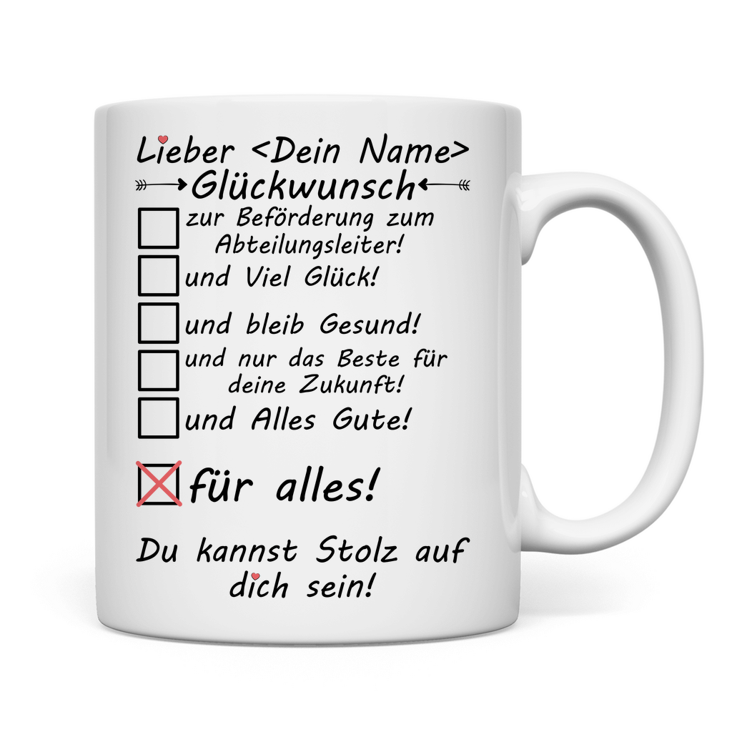 Beförderung zum Abteilungsleiter | Geschenk  Tasse Glückwunsch rückseite