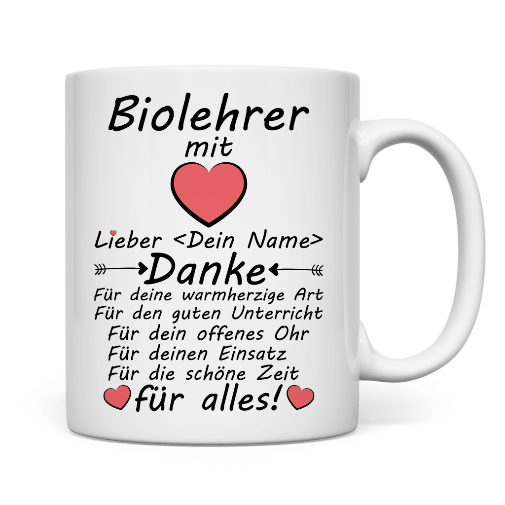 Biolehrer Abschiedsgeschenk | zum Abschied Danke für Alles Tasse mit Herz rückseite