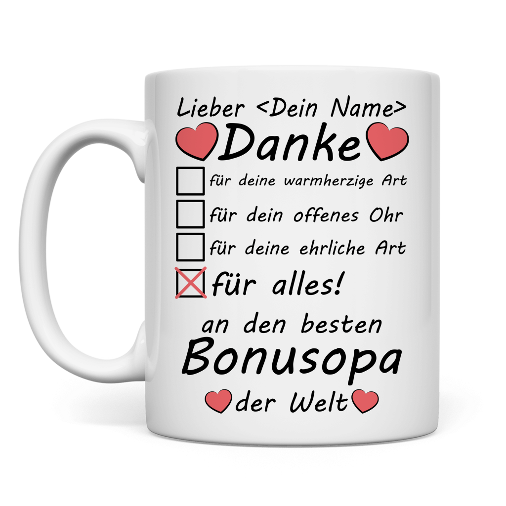 Keramiktasse mit Namen fuer Bonus-Opa als Geschenk zum Vatertag