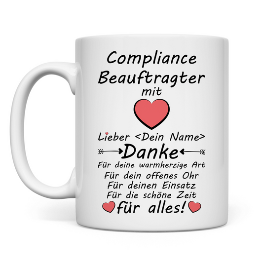 Compliance-Beauftragter Geschenk – personalisierte Tasse zum Danke sagen