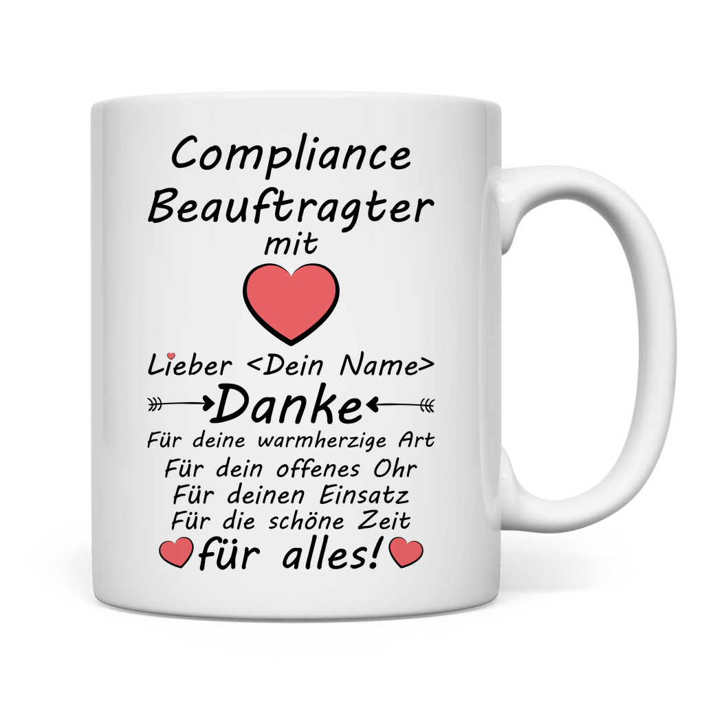 Compliance-Beauftragter Geschenk – personalisierte Tasse zum Danke sagen