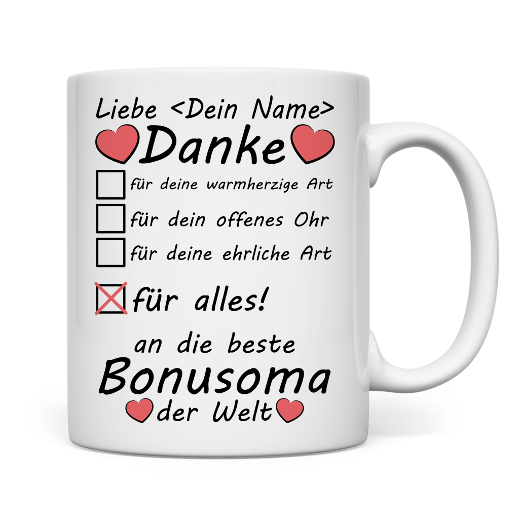 Premium Geschenktasse fuer Bonus-Oma mit liebevoller Botschaft zum Muttertag