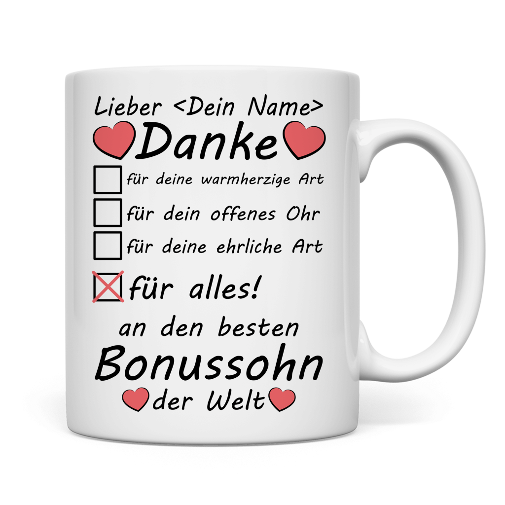 besten Bonus-Sohn der Wekt Tasse mit Namen 330ml Fassungsvermoegen perfekt fuer zu Weihnachten