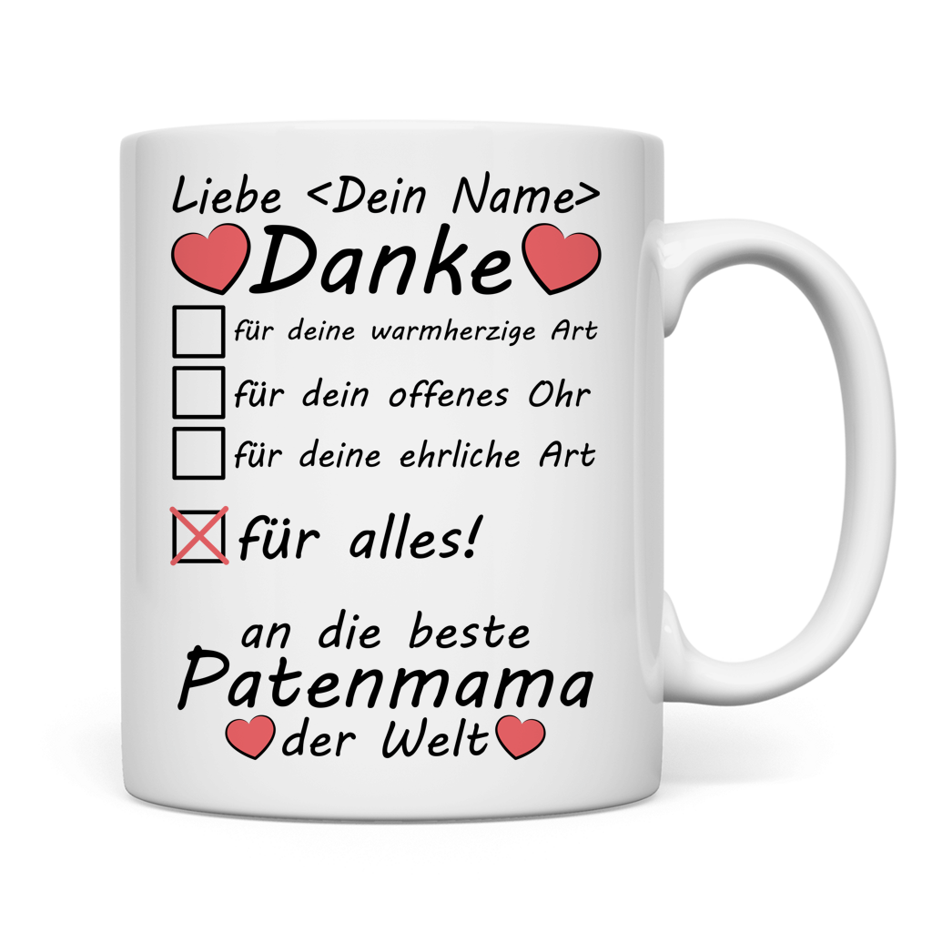 Premium Tasse fuer die beste Patenmama der Welt mit individuellem Namen zum Geburtstag