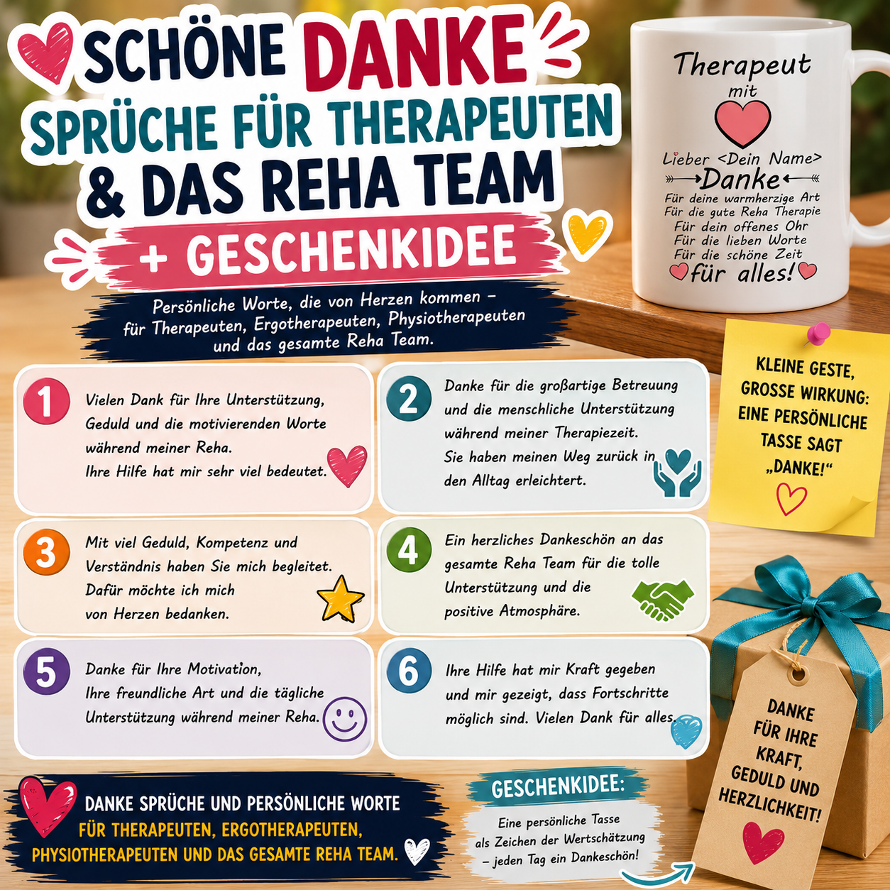 Schöne Danke Sprüche für Therapeuten &amp; das Reha Team + Geschenkidee zum Abschied für die Behandlung 