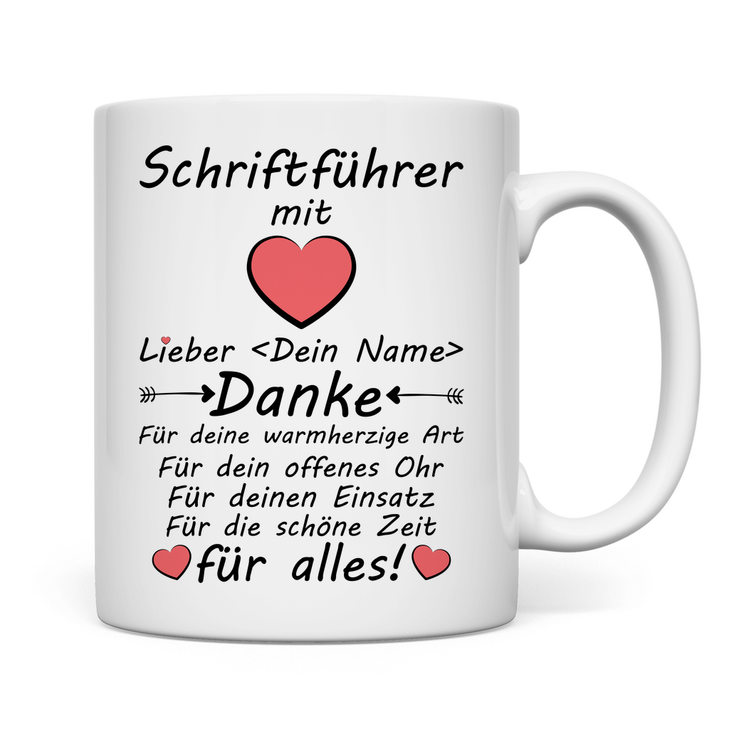 Danke Tasse für Schriftführer im Verein – Geschenk zum Abschied & Weihnachten