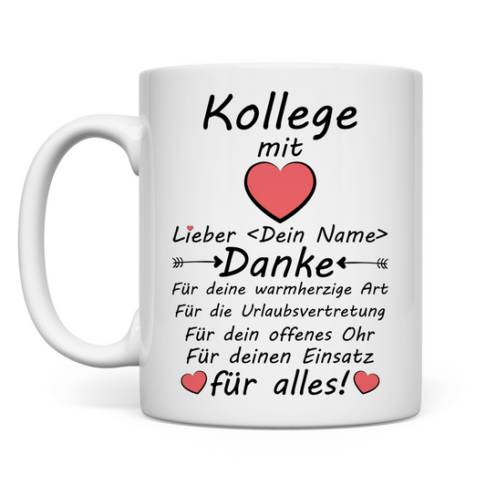 Danke Tasse für Urlaubsvertretung – Kollege – persönliches Geschenk zum Dank