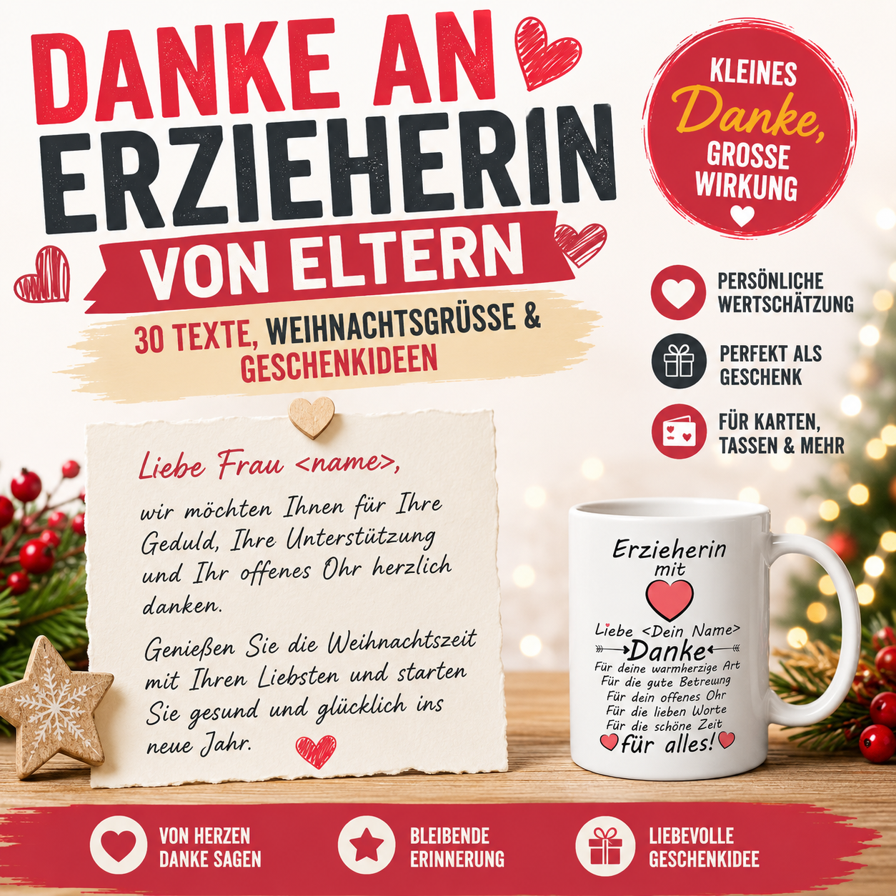 Personalisierte Tasse mit Namen – Dankeschön-Abschiedsgeschenk für Erzieherin von Eltern
