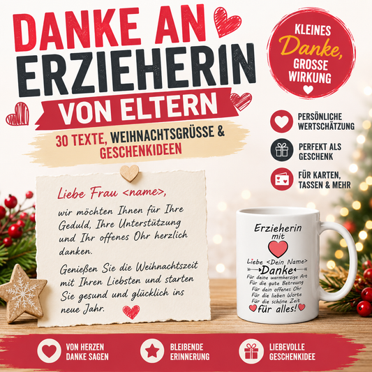 Personalisierte Tasse mit Namen – Dankeschön-Abschiedsgeschenk für Erzieherin von Eltern