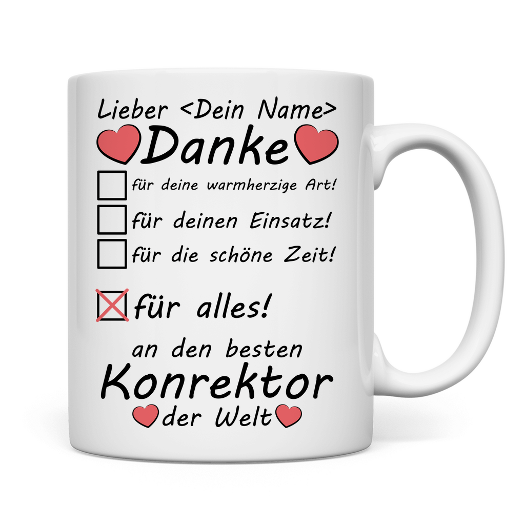 Danke an Konrektor | Geschenk  besten der Welt Tasse personalisiert rückseite