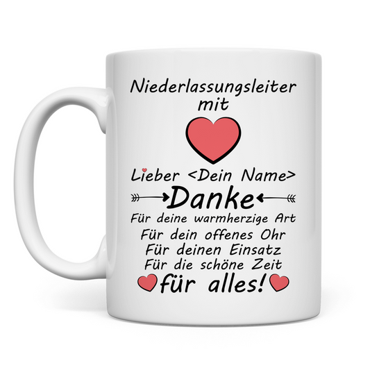 Danke an Niederlassungsleiter - Tasse - Geschenk zum Abschied oder Ruhestand