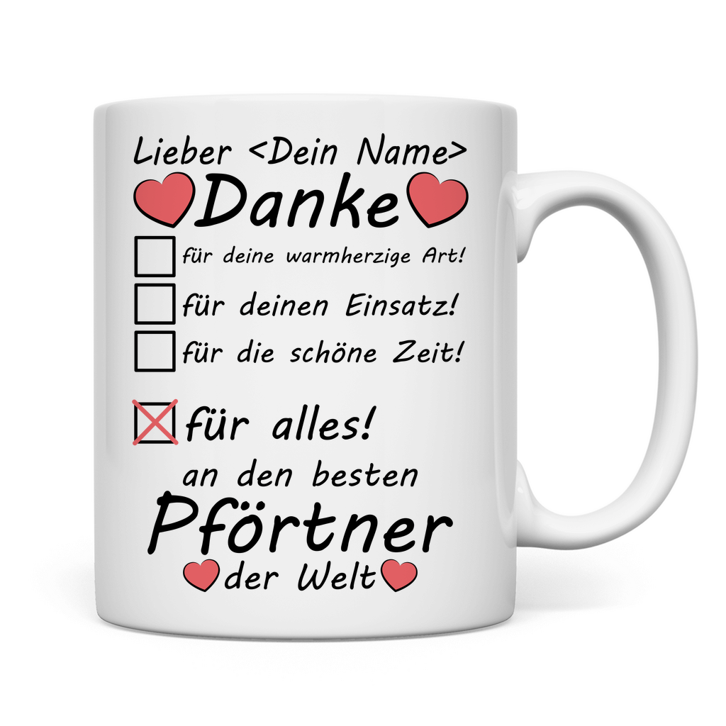 Danke an Pförtner | Geschenk | Tasse besten mit Herz rückseite