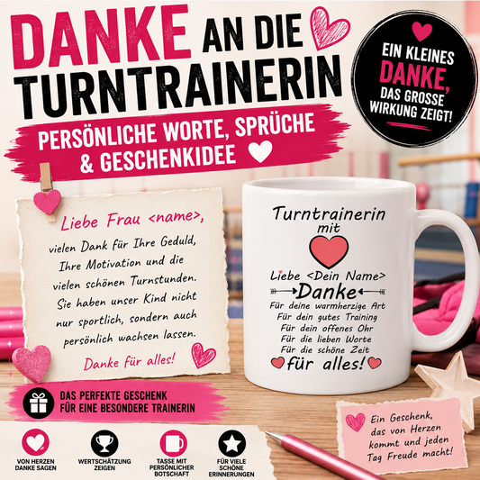 Danke an die Turntrainerin für die turnstunden– persönliche Worte, Sprüche & perfekt als Abschiedsgeschenk oder weihnachtsgeschenk geeignet