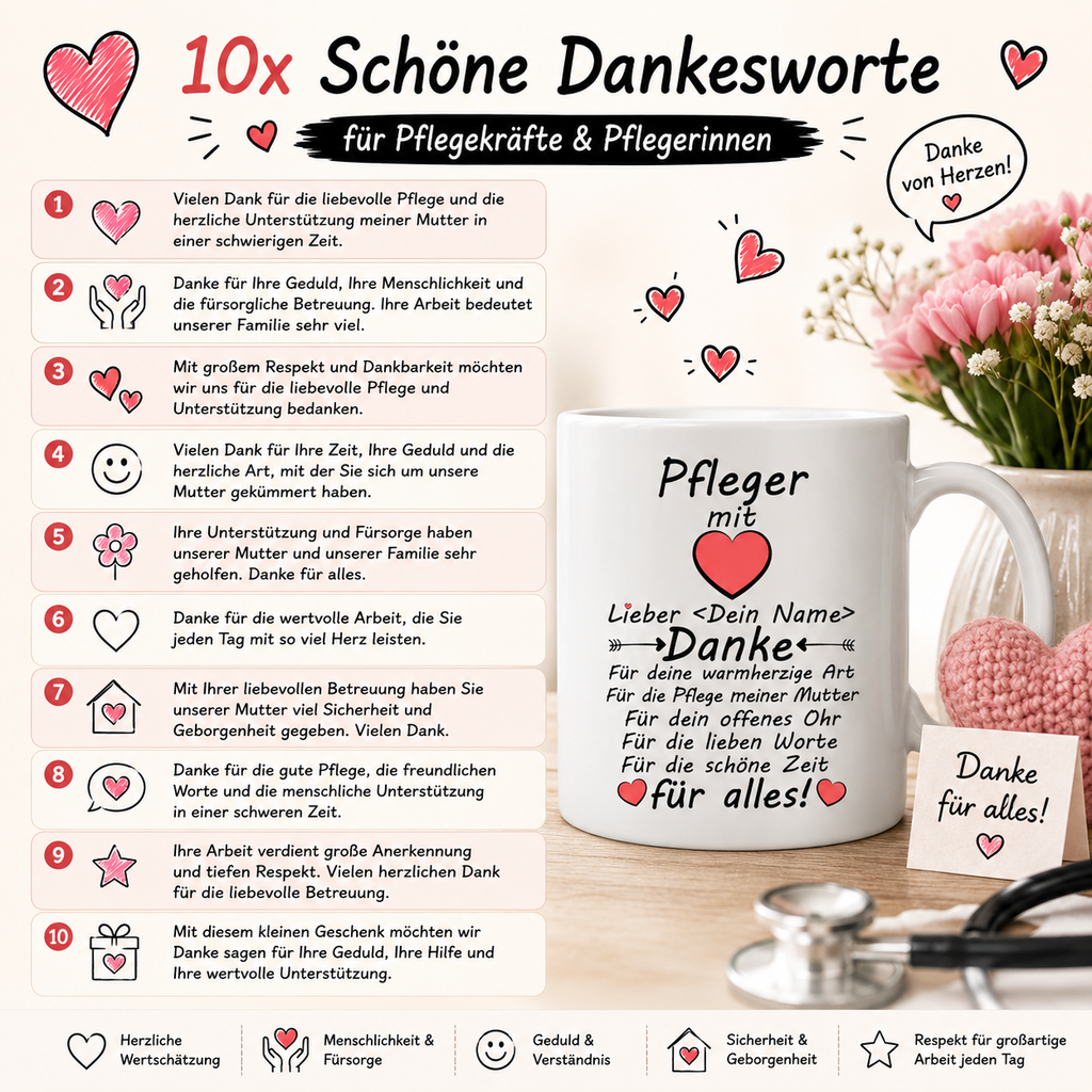 10x Schöne Dankesworte für Pflegekräfte &amp; Pflegerinnen für die Pflege meiner Mutter