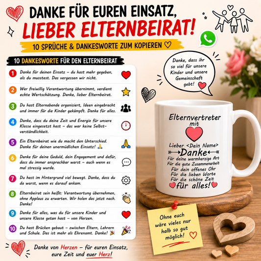 10x kostenlose danke sagen sprüche am den elternbeirat .Texte für Karte für  Elternbeirat im Kindergarten oder in der Grundschule + Geschenkidee eine personalisierte Tasse