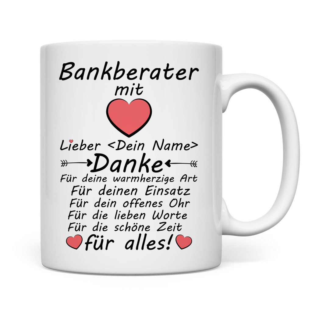 Danke an besten Bankberater | Geschenk Tasse mit Herz rückseite