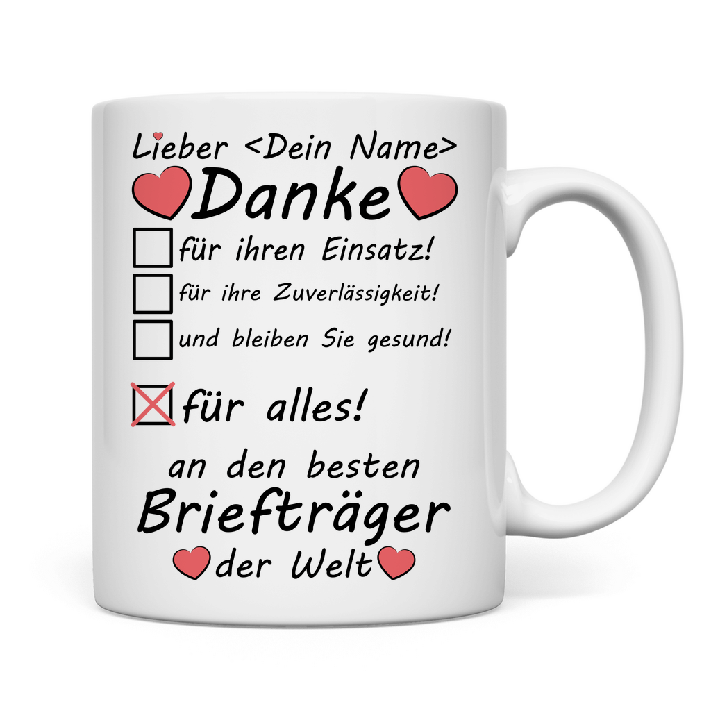 Danke an den Briefträger - Tasse - Weihnachtsgeschenk