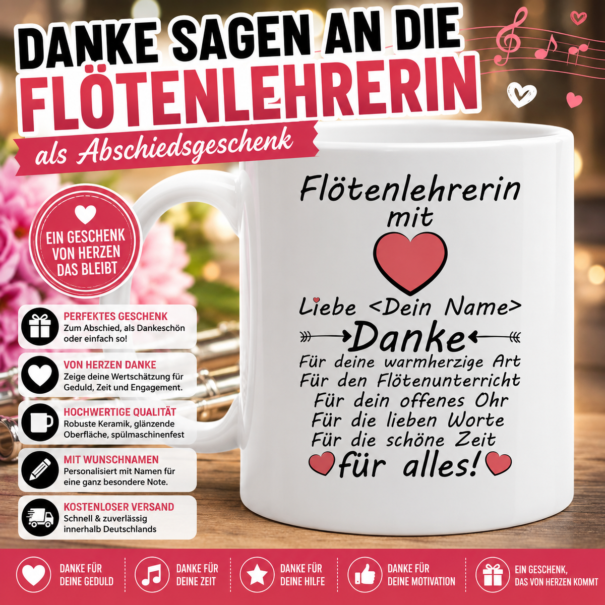 Danke sagen an die Flötenlehrerin als Abschiedsgeschenk