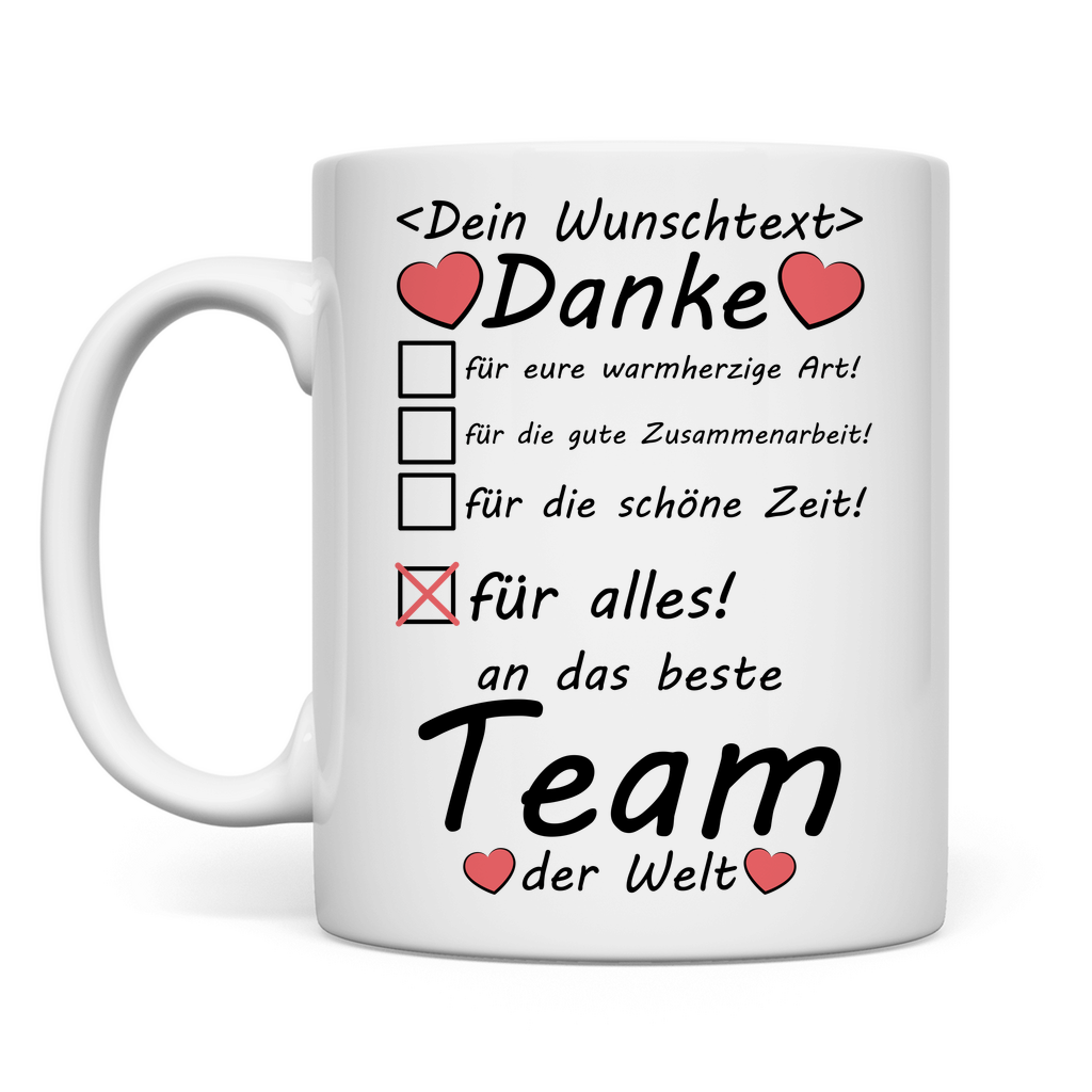 Keramiktasse mit Namensdruck – Dankeschön-Geschenk für das Team zum Abschied