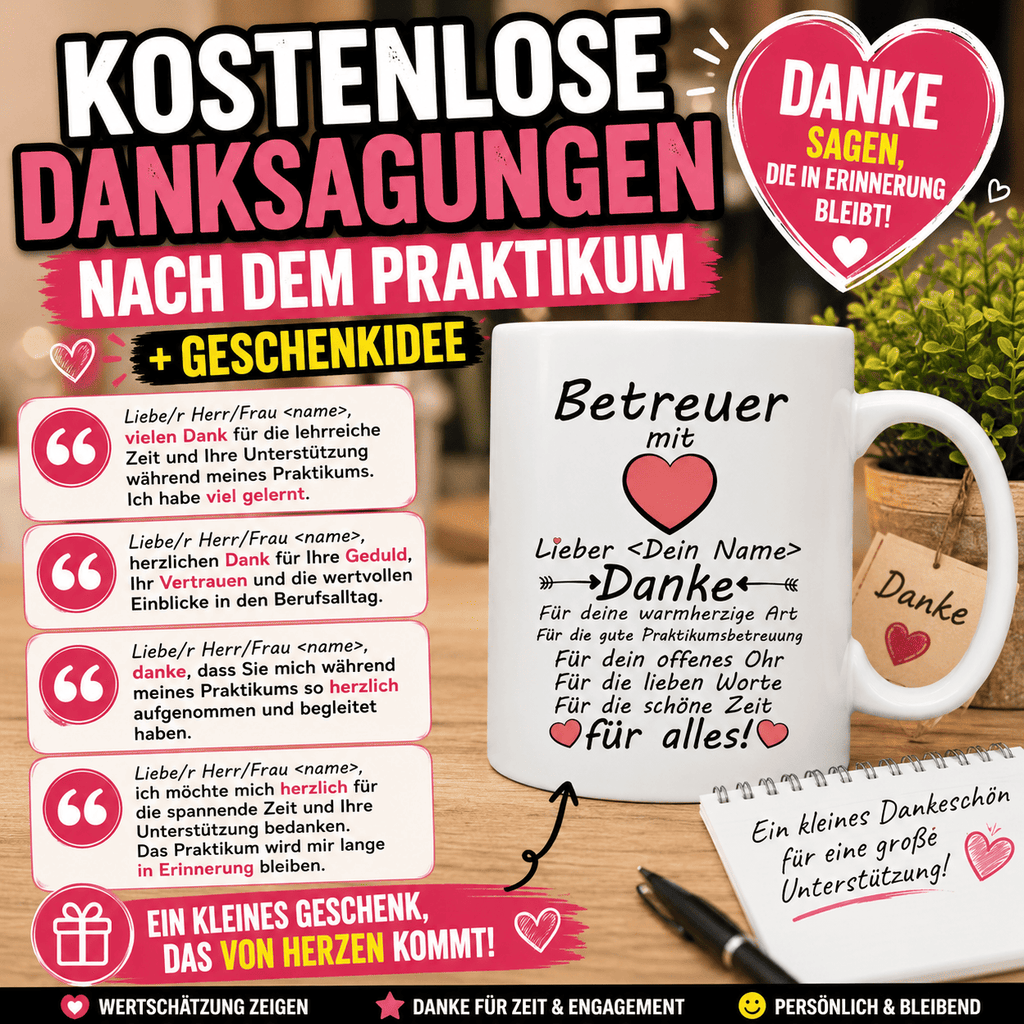 Danke sagen nach dem Praktikum + Geschenkidee. 10 kostenlose Danksagungen Texte zum ende Praktikum für den Betreuer oder Betreuerin. Perfekt für eine Dankeskarte oder als dankesschreiben                  geeignet