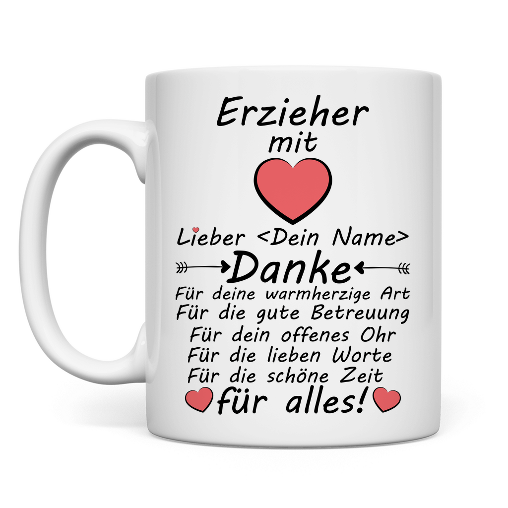 Danke an Erzieherin | Tasse mit Namens Text