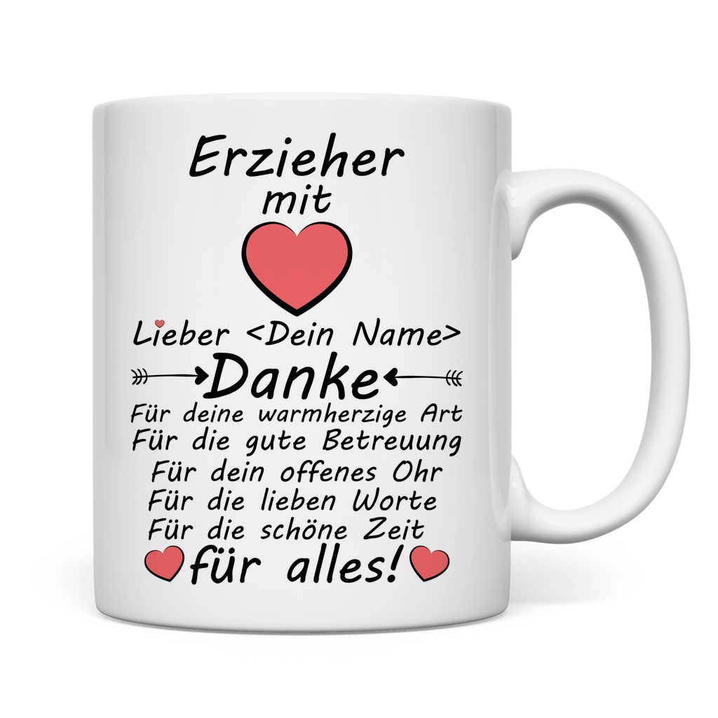 Danke an Erzieherin | Tasse mit Namens Text