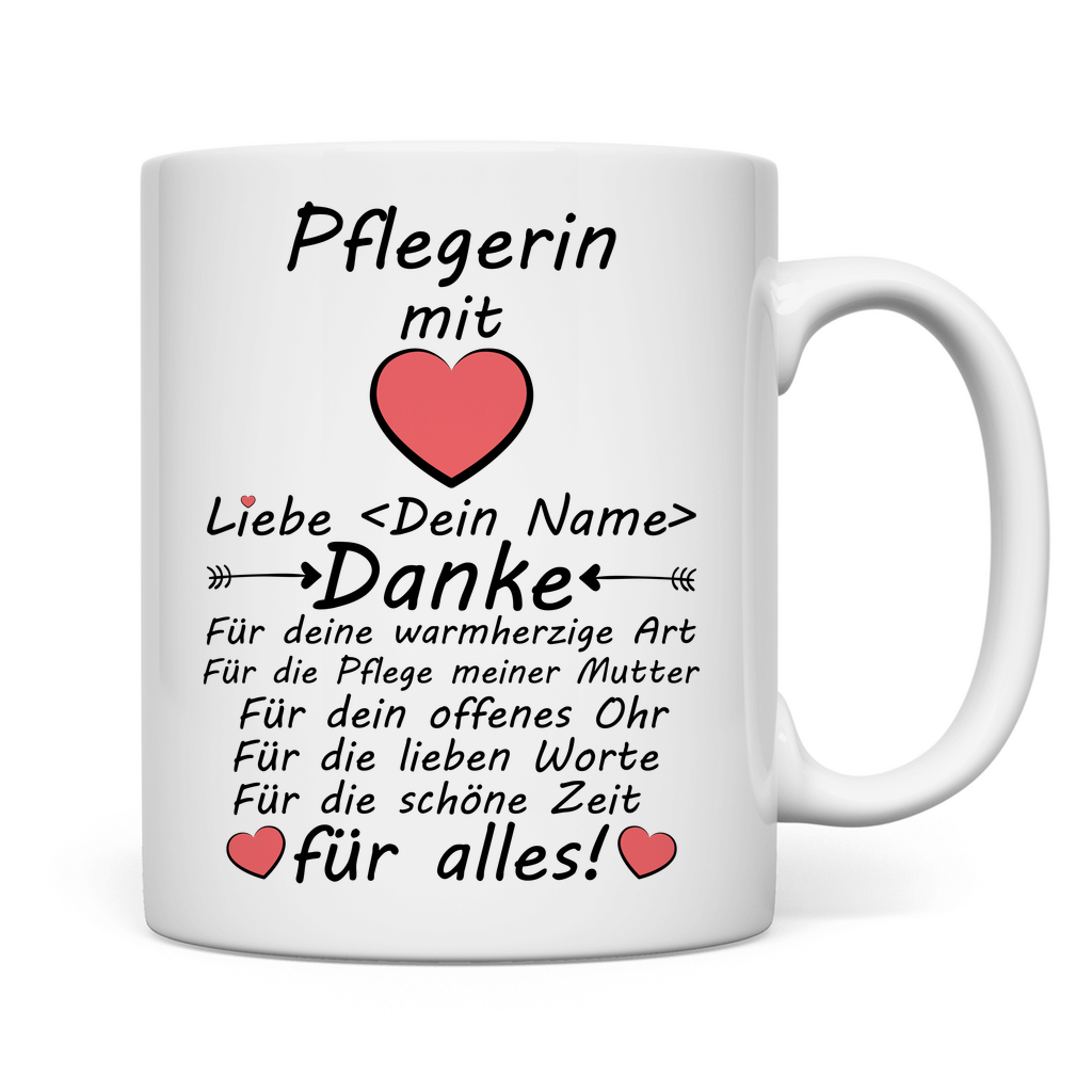 Danke für die Pflege meiner Mutter – personalisierte Dankeschön Tasse