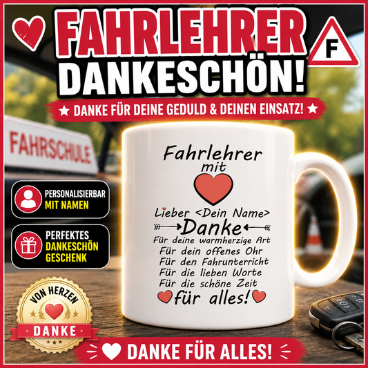 Dankeschön Tasse für den besten Fahrlehrer der Welt.  Perfekt als kleines Abschiedsgeschenk nach bestandener Fahrprüfung