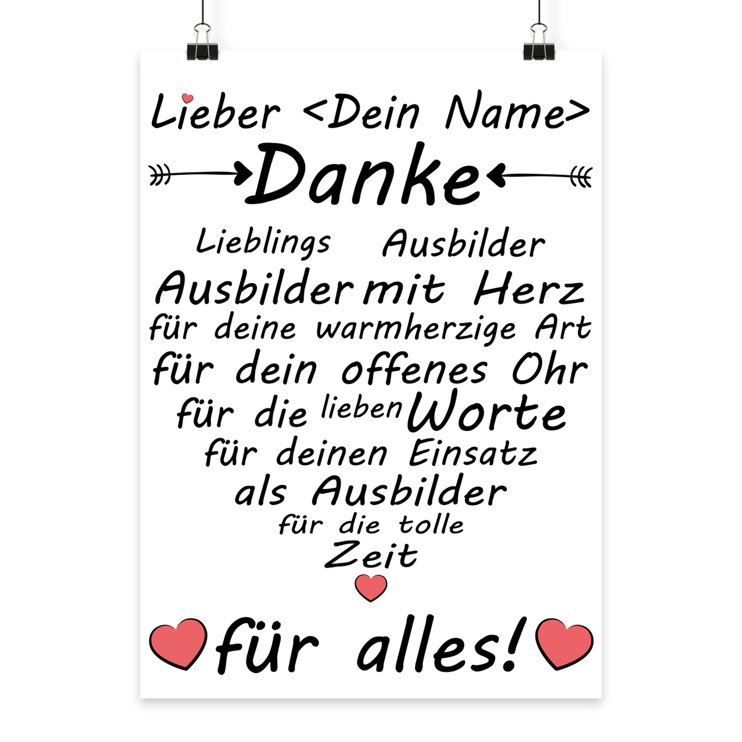 Personalisiertes Dankeschoen-Poster in Din A3, individuelles Geschenk mit Wunschtext fuer besondere Anlaesse
