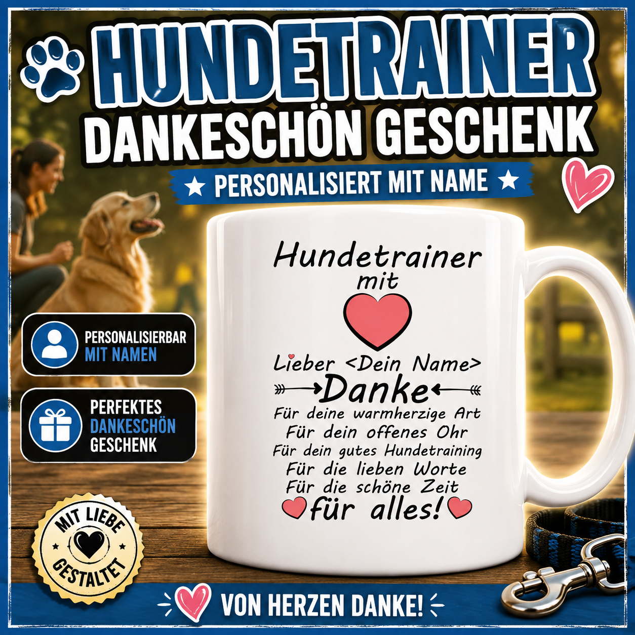 Dankeschön sagen an den Hundetrainer . Personalisierte "Danke für Alles" Tasse