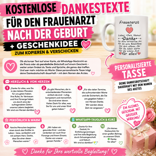 Kostenlose Dankestexte für den Frauenarzt nach der Geburt + Geschenkidee – zum Kopieren & Verschicken" ,Ob als kurzer Text auf einer Karte, als WhatsApp-Nachricht an die Praxis oder als persönliche Botschaft auf einem Geschenk