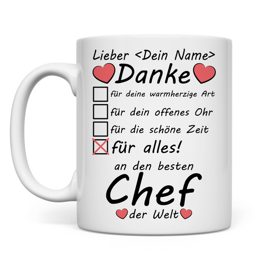 danksagung an den chef persönliche  zum abschied  jahresende Tasse