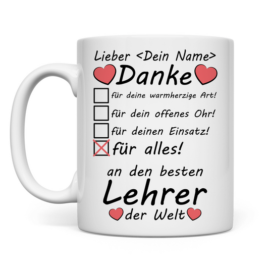 Danksagung an Lehrer | Schuljahresende 1. Klasse Tasse 