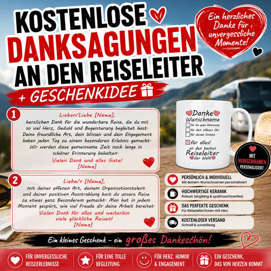 Kostenlose Danksagungen & Danketexte an den Reiseleiter + Geschenkidee