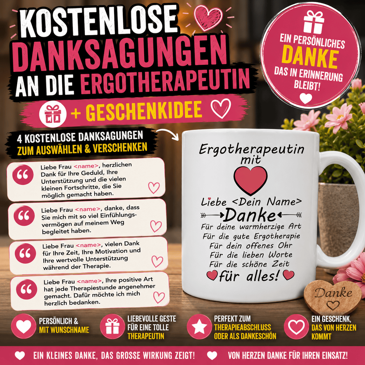 Danksagungen an die Ergotherapeutin + Geschenkidee.  10 Kostenlose Sprüche für Dankeskarte nach Ende der ergotherapie .Personalisierte Tasse perfekt als Abschiedsgeschenk geeignet