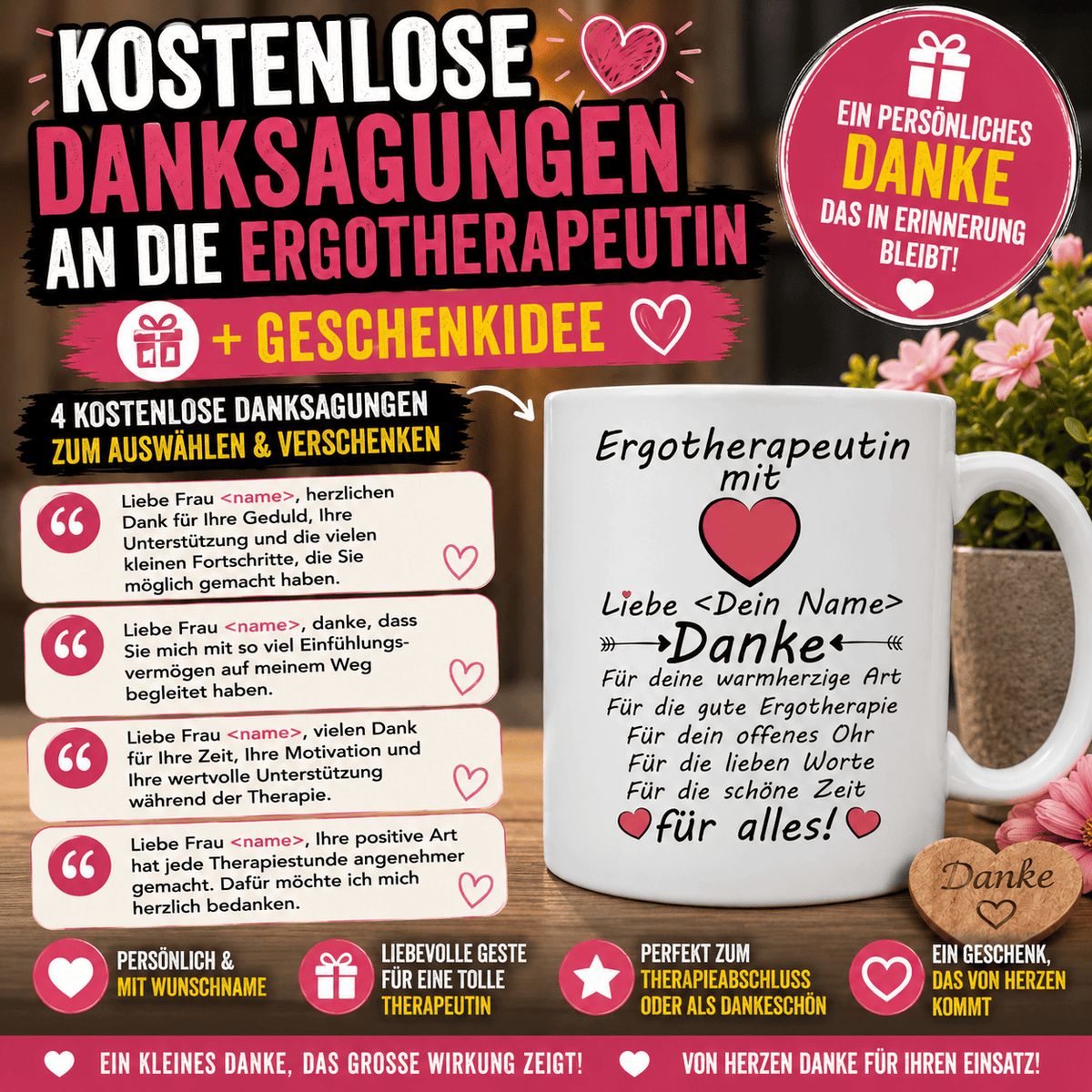 Danksagungen an die Ergotherapeutin + Geschenkidee.  10 Kostenlose Sprüche für Dankeskarte nach Ende der ergotherapie .Personalisierte Tasse perfekt als Abschiedsgeschenk geeignet